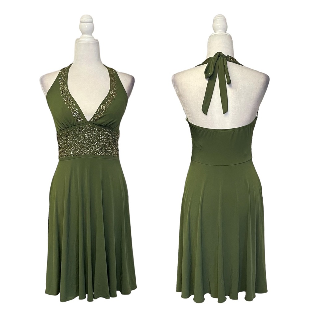 NWOT XOXO Collection Green Sequins Beaded Halter Fit and Flare Dress Medium